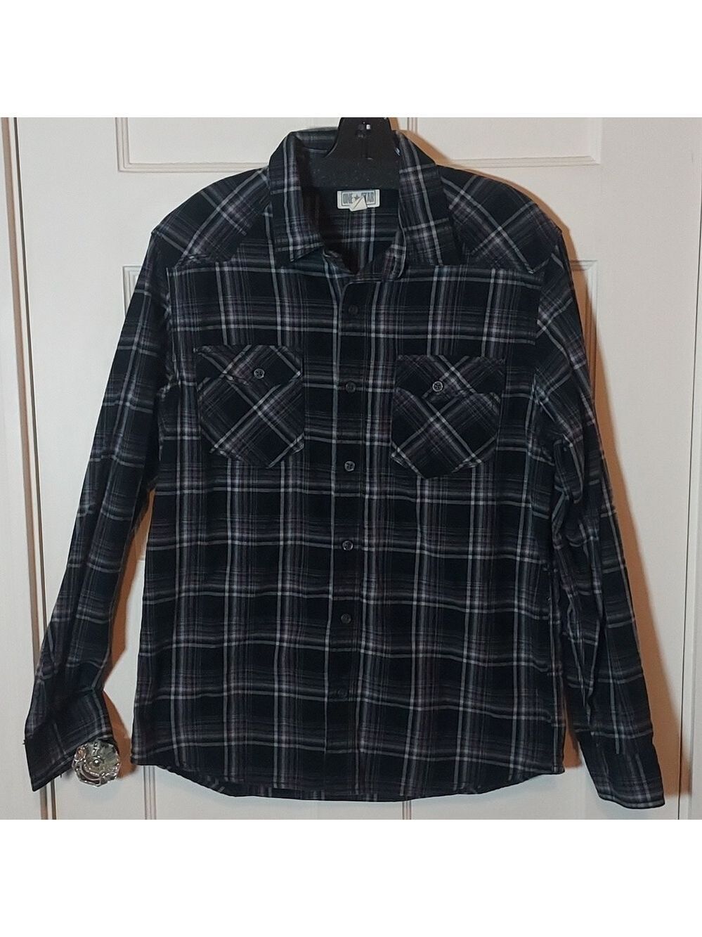 Converse One Star Black Purple Plaid Shirt Medium